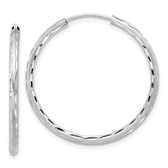 14k White Gold Polished and Satin D/C 2.00mm Endless Hoop Earrings