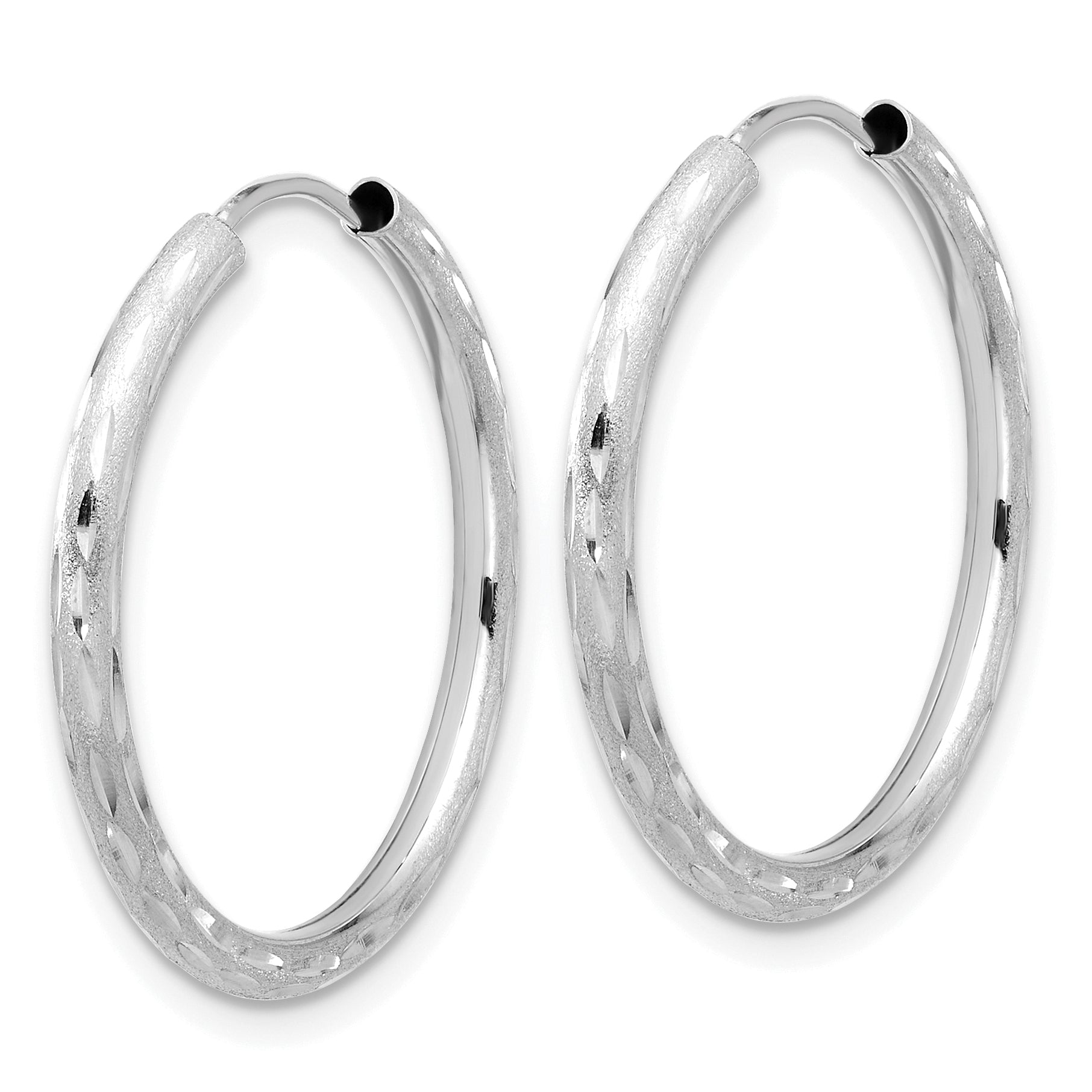 14k White Gold Polished and Satin D/C 2.00mm Endless Hoop Earrings