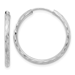 14k White Gold Polished and Satin D/C 2.00mm Endless Hoop Earrings