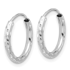 14k White Gold Polished and Satin D/C 2.00mm Endless Hoop Earrings