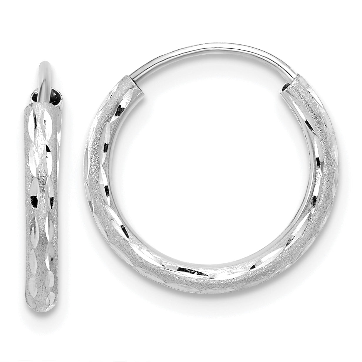 14k White Gold Polished and Satin D/C 2.00mm Endless Hoop Earrings