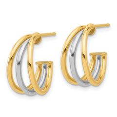 14K Two-tone Polished Multi Row Hoop Post Earrings