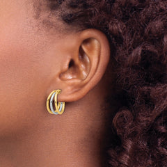 14K Two-tone Polished Multi Row Hoop Post Earrings