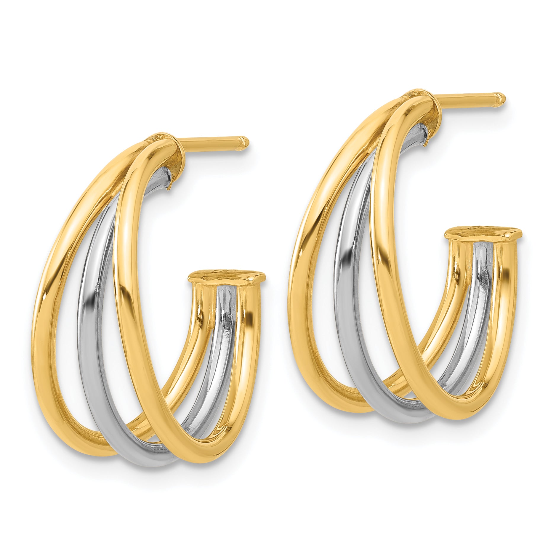 14K Two-tone Polished Multi Row Hoop Post Earrings