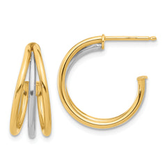 14K Two-tone Polished Multi Row Hoop Post Earrings