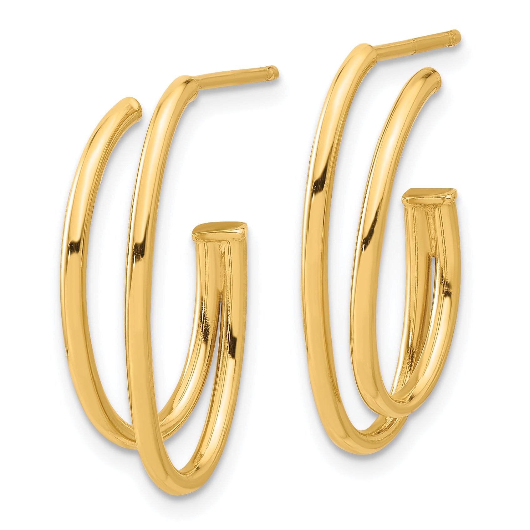 14K Polished Oval /Double Strand  J-Hoop Post Earrings