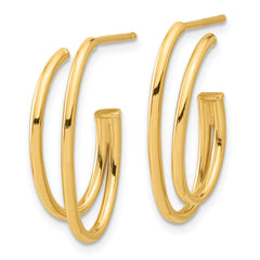 14K Polished Oval /Double Strand  J-Hoop Post Earrings