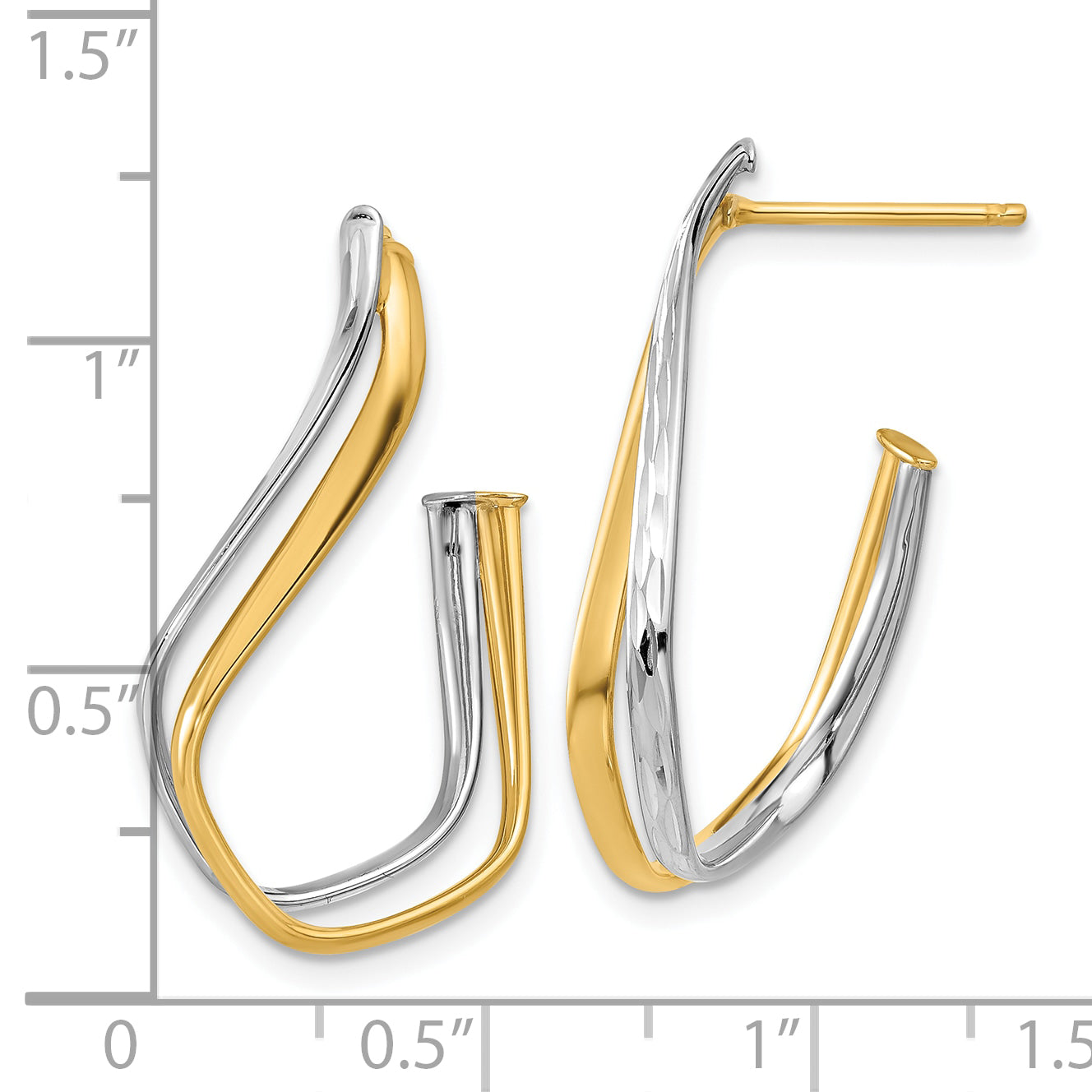 14K Two-tone Polished Diamond-cut Twisted J-Hoop Post Earrings