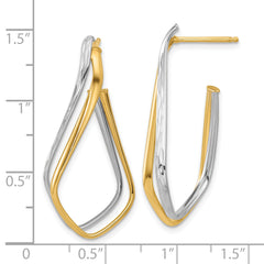 14K Two-tone Polished Diamond-cut Twisted J-Hoop Post Earrings