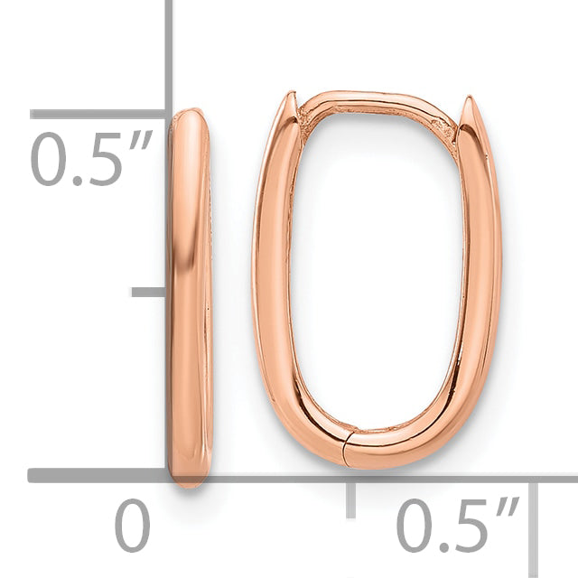 14K Rose Gold Polished Oval Hinged Hoop Earrings