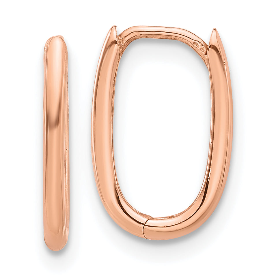 14K Rose Gold Polished Oval Hinged Hoop Earrings