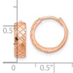 14K Rose Gold Polished and Etched Hinged Hoop Earrings