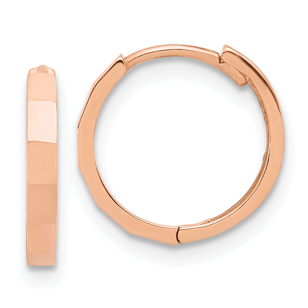 14K Rose Gold Polished and Diamond-cut Hinged Hoop Earrings