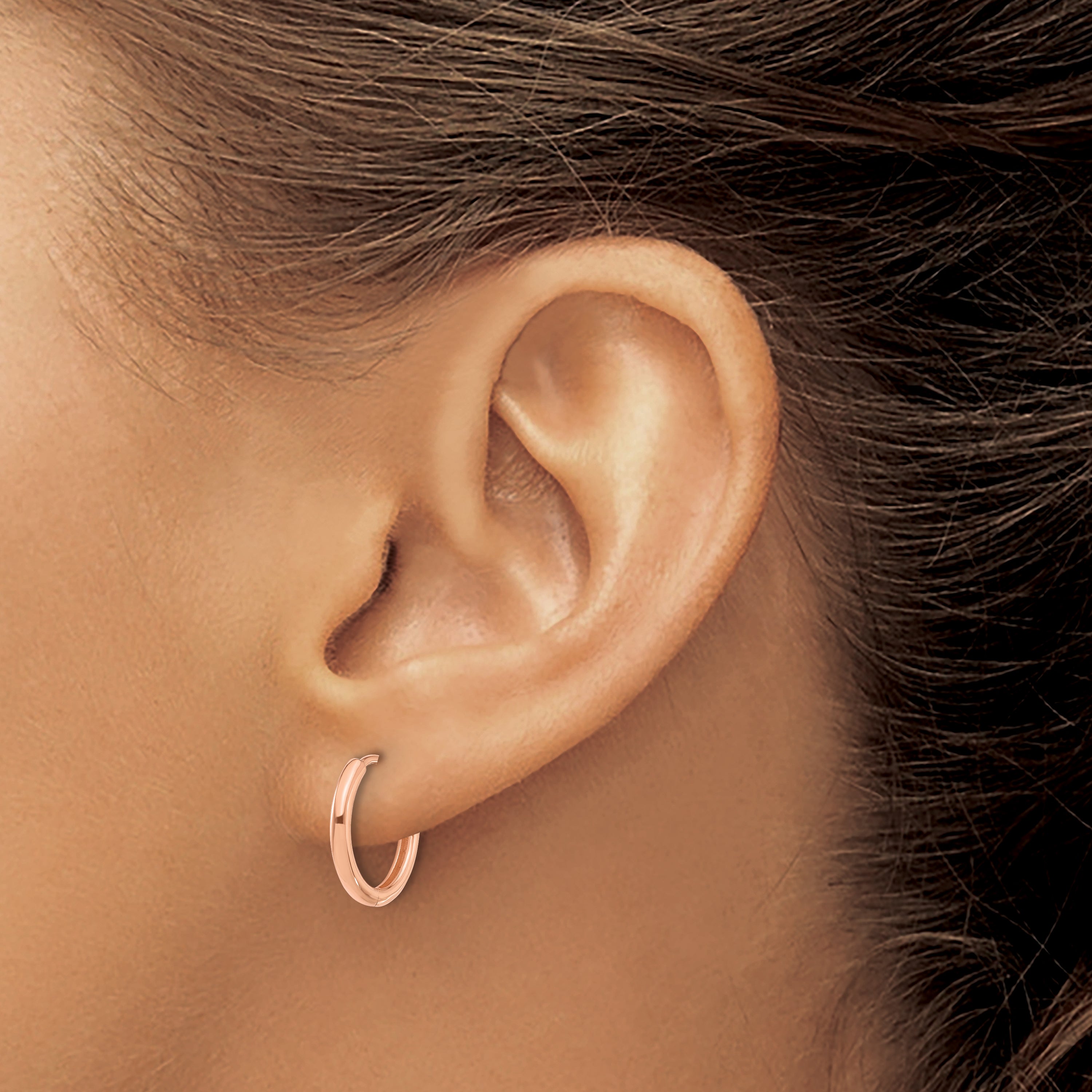 14K Rose Gold Polished Hinged Hoop Earrings