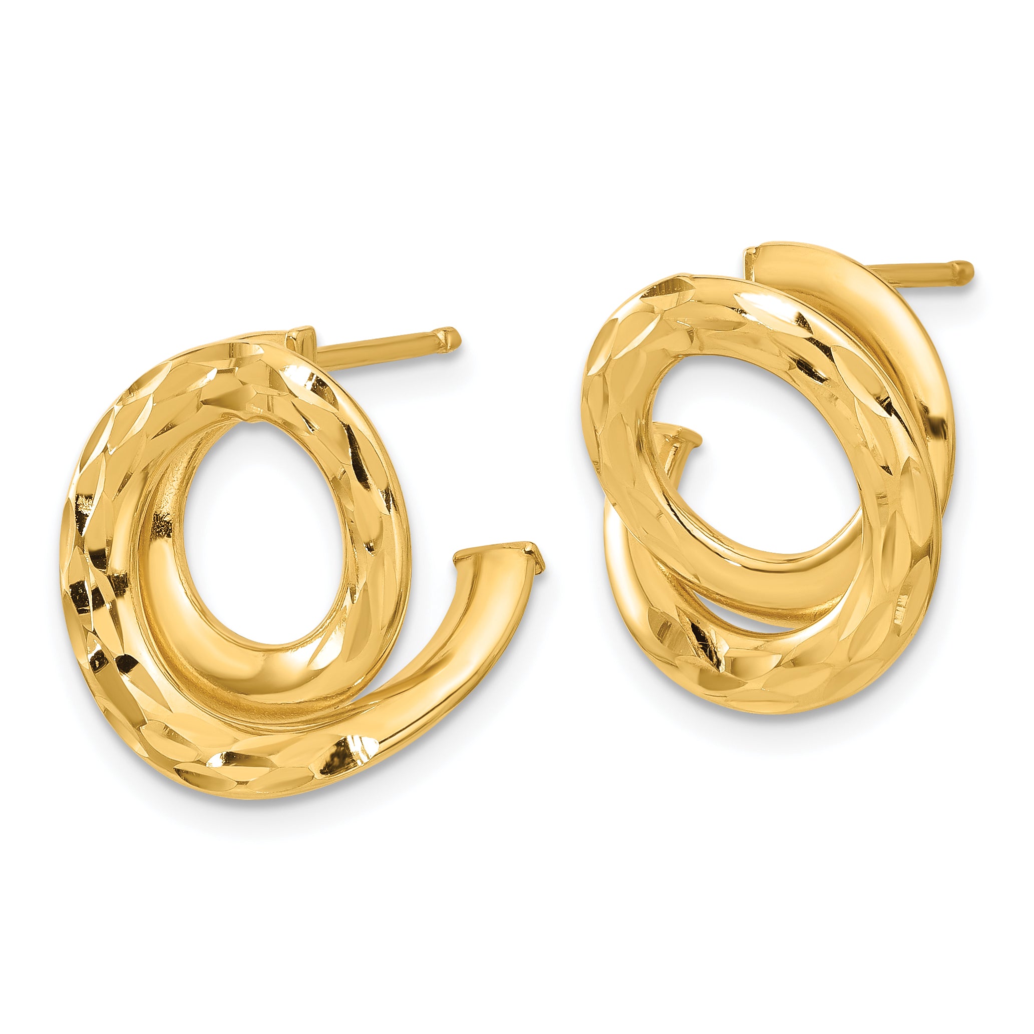 14K Polished and Diamond-cut Intertwined Circle Post Earrings