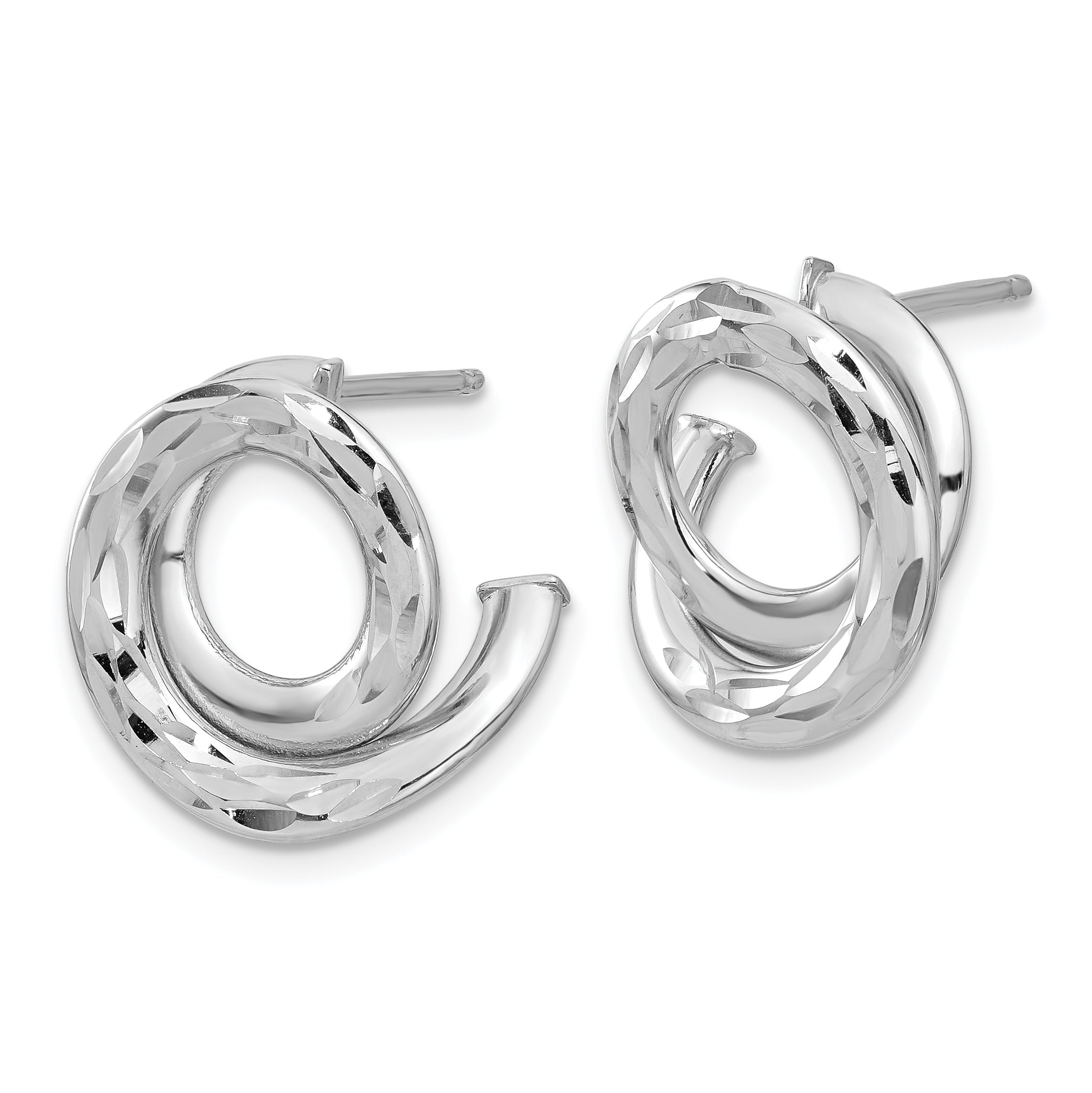 14K White Gold Polish and Diamond-cut Intertwined Circle Post Earrings