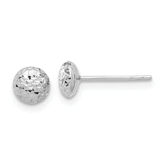 14K White Gold Polished and Diamond-cut 5.5mm Button Post Earrings