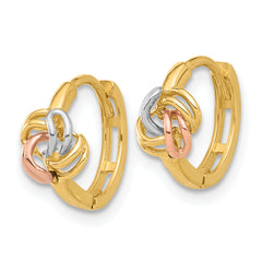 14K Two-tone w/White Rhodium Love Knot Hinged Huggie Hoop Earrings