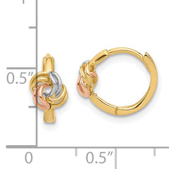 14K Two-tone w/White Rhodium Love Knot Hinged Huggie Hoop Earrings