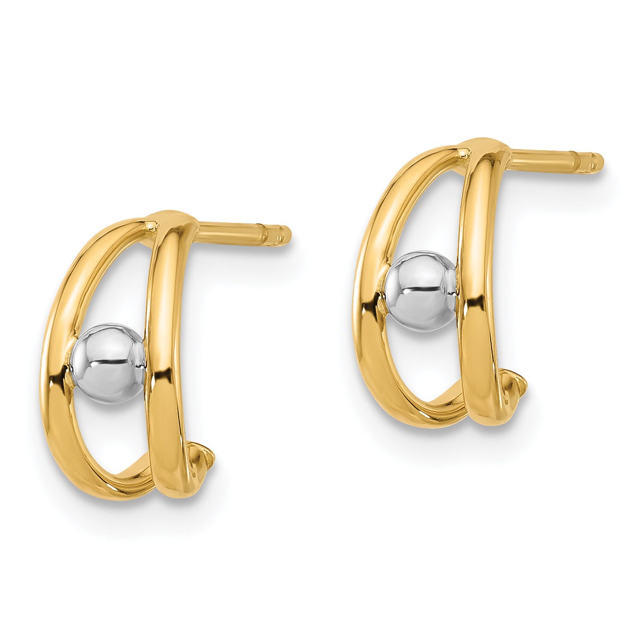 14K Two-tone Polished J-Hoop Post Earrings