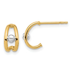 14K Two-tone Polished J-Hoop Post Earrings