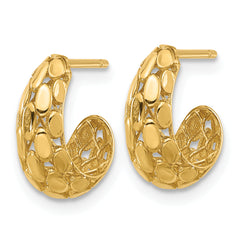 14K Textured J Hoop Post Earrings