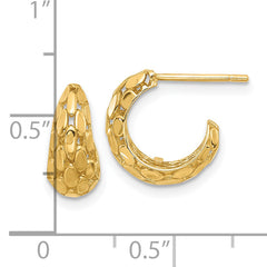 14K Textured J Hoop Post Earrings