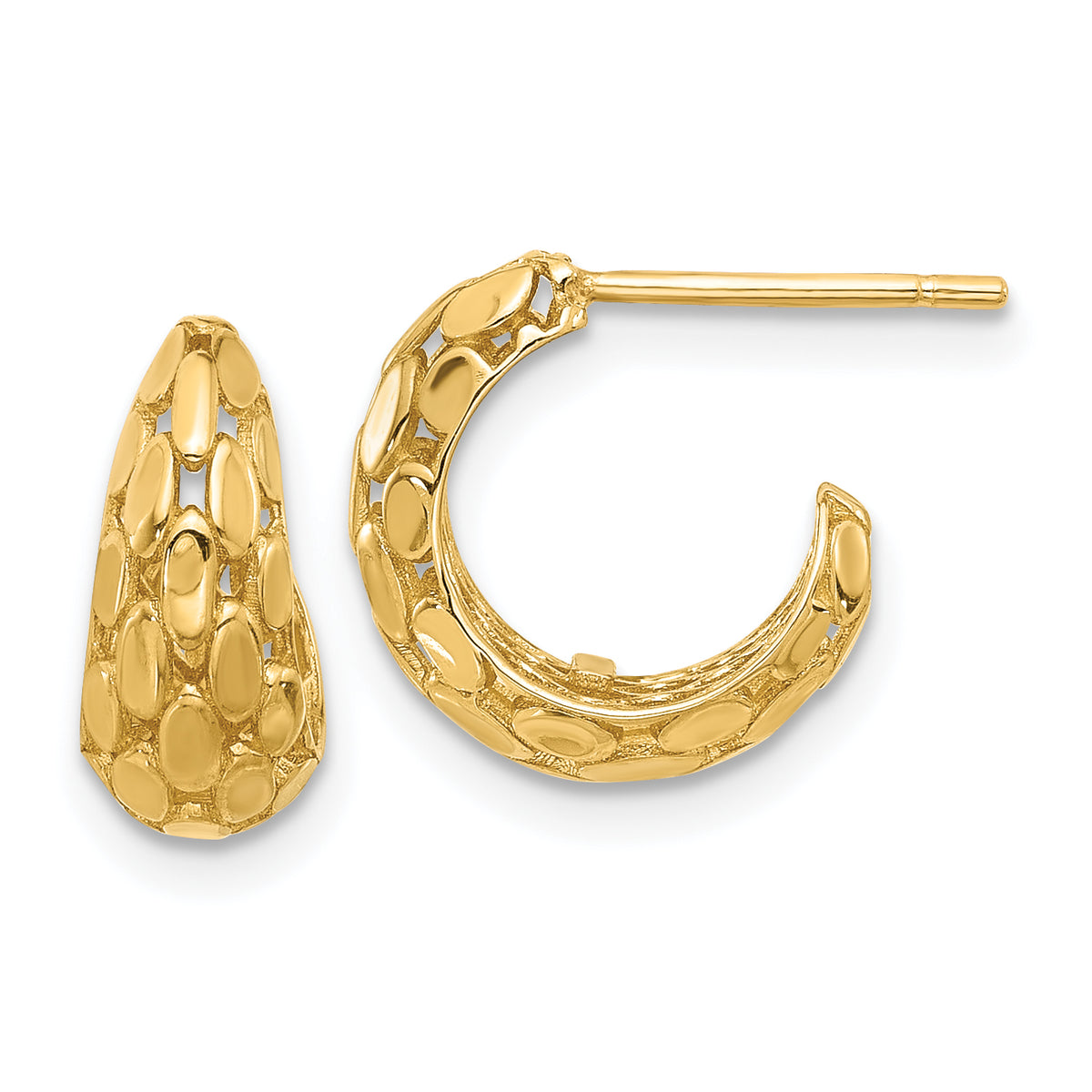 14K Textured J Hoop Post Earrings