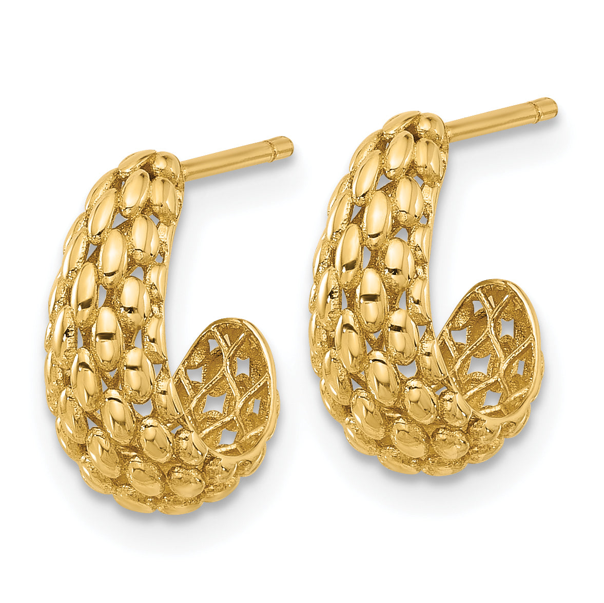 14K Textured J Hoop Post Earrings