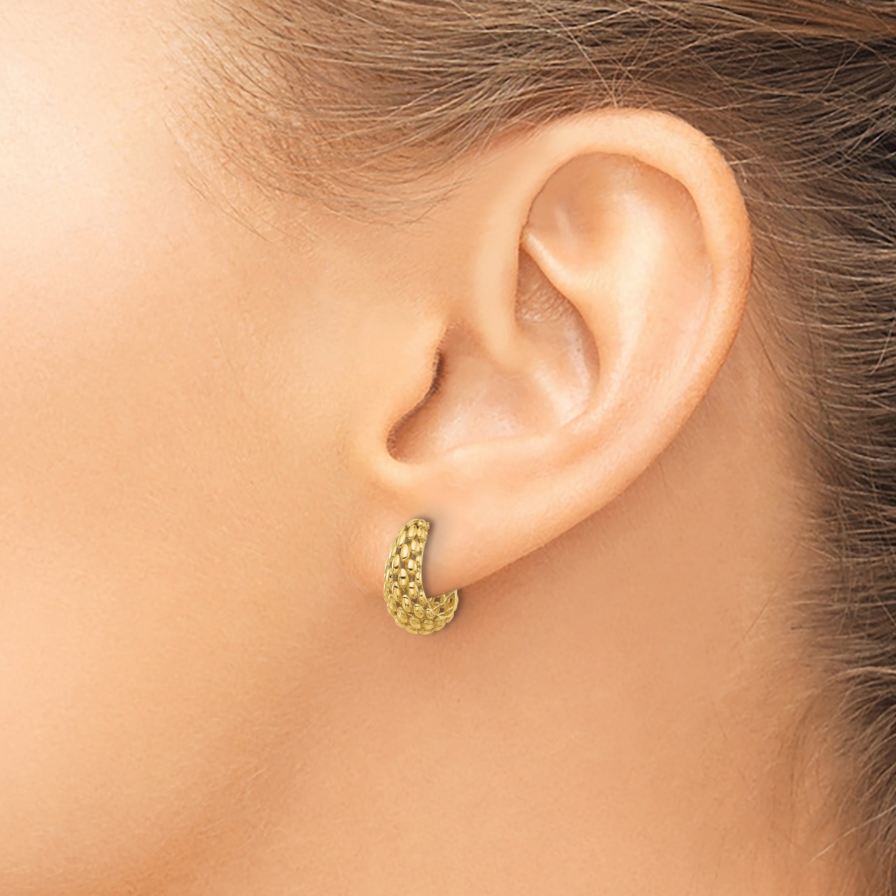 14K Textured J Hoop Post Earrings