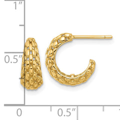 14K Textured J Hoop Post Earrings