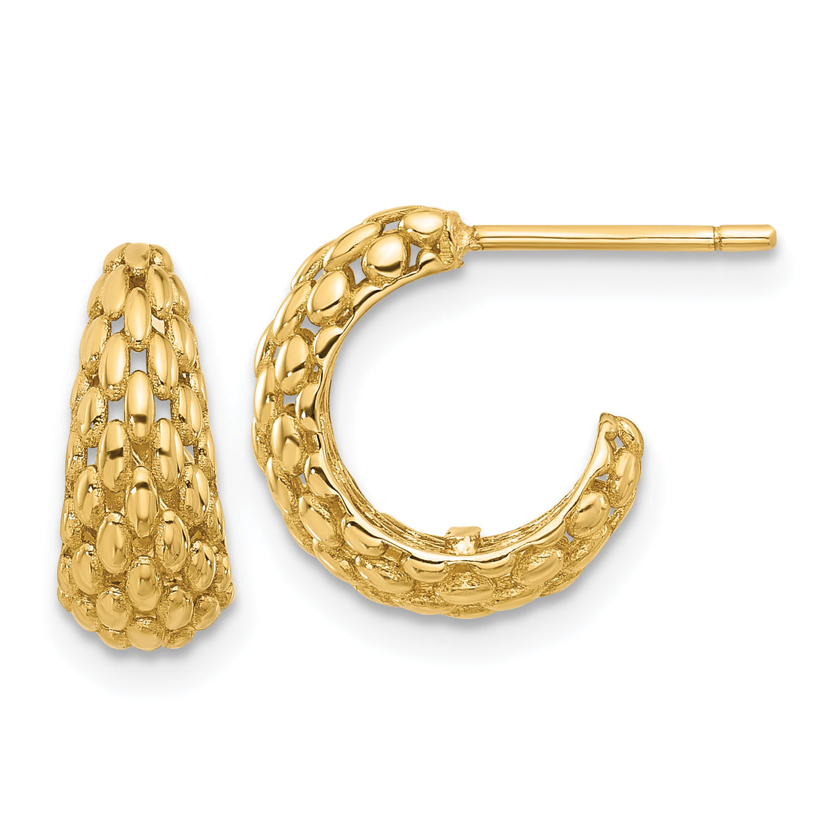 14K Textured J Hoop Post Earrings