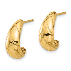 14K Polished and Etched J-Hoop Post Earrings