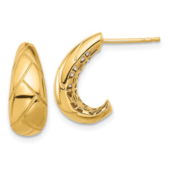 14K Polished and Etched J-Hoop Post Earrings