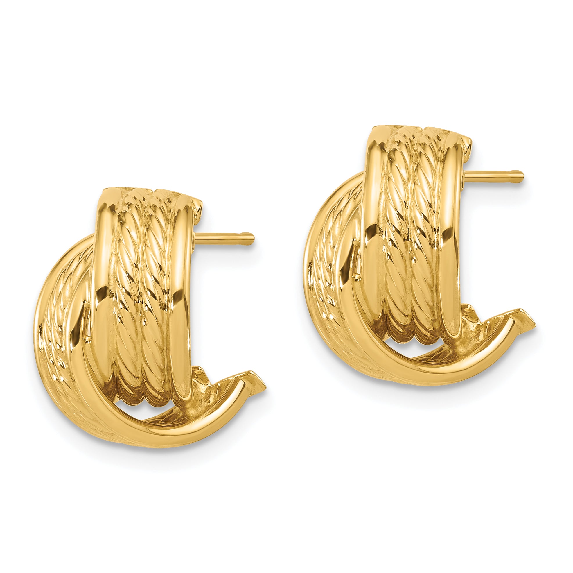 14K Polished and Textured Twisted Post Earrings