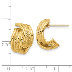 14K Polished and Textured Twisted Post Earrings