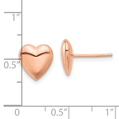 14K Rose Gold Polished Puffed Heart Post Earrings