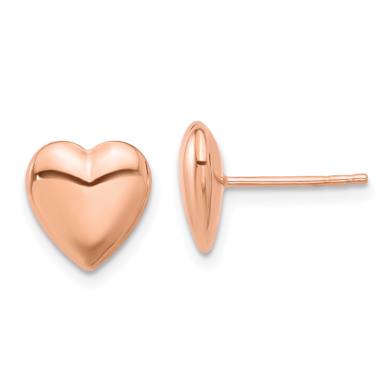 14K Rose Gold Polished Puffed Heart Post Earrings