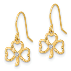 14k and White Rhodium D/C Clover Dangle Earrings