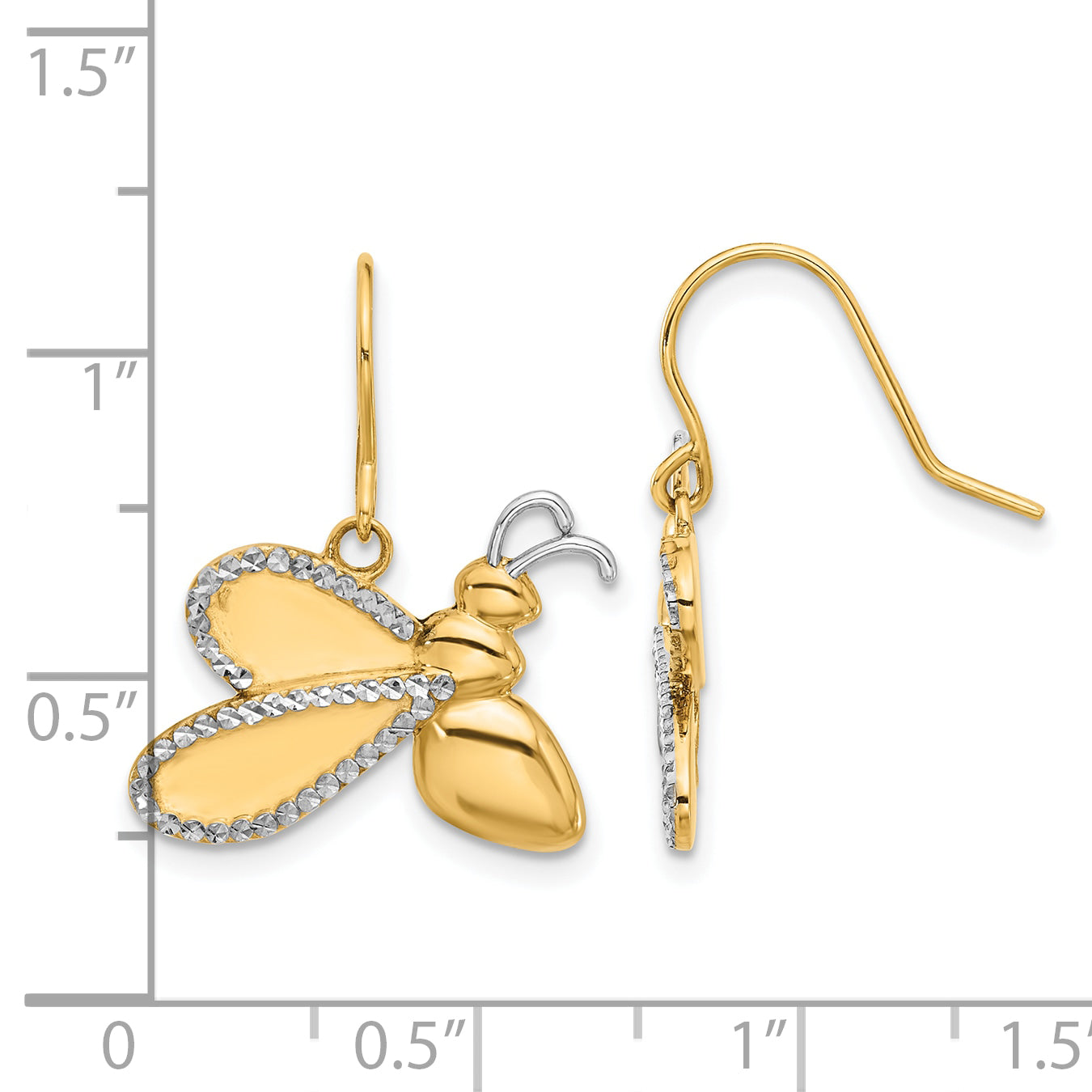 14k and White Rhodium D/C Bee Dangle Earrings