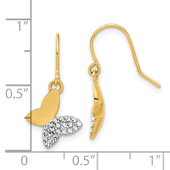 14k and White Rhodium D/C Butterfly Dangle Earrings