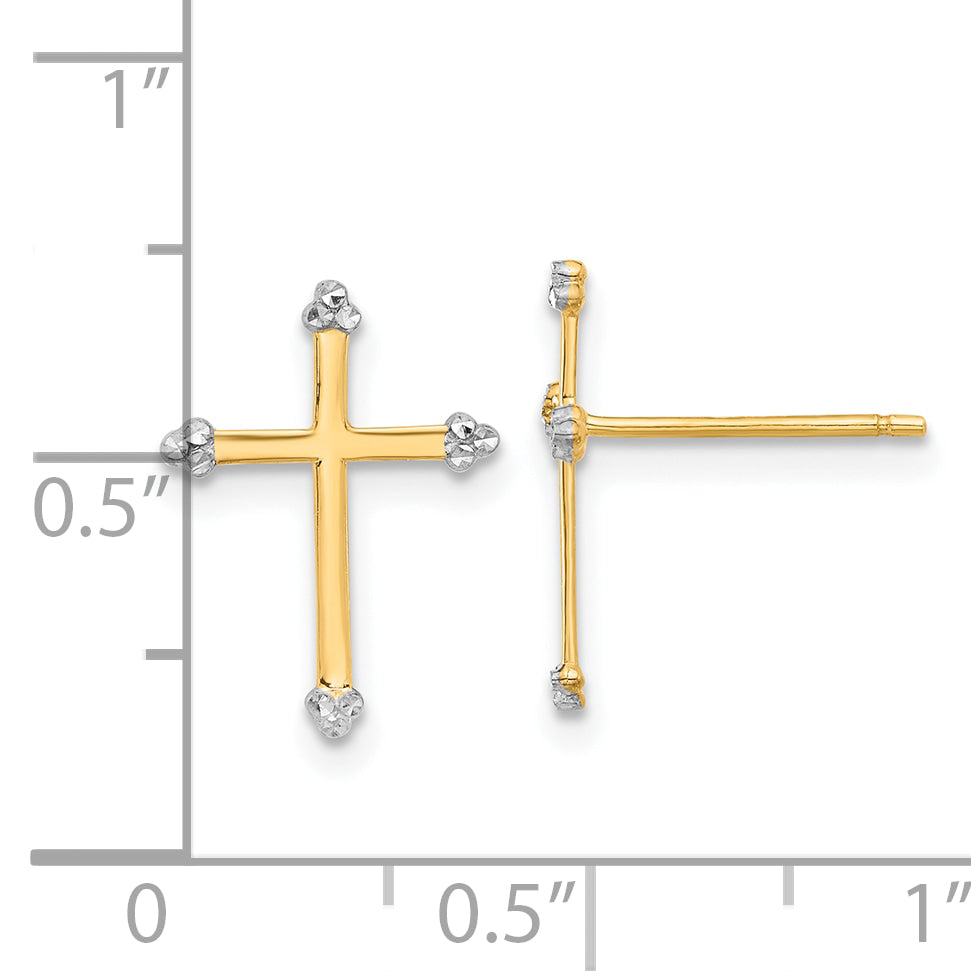 14k and White Rhodium D/C Cross Post Earrings