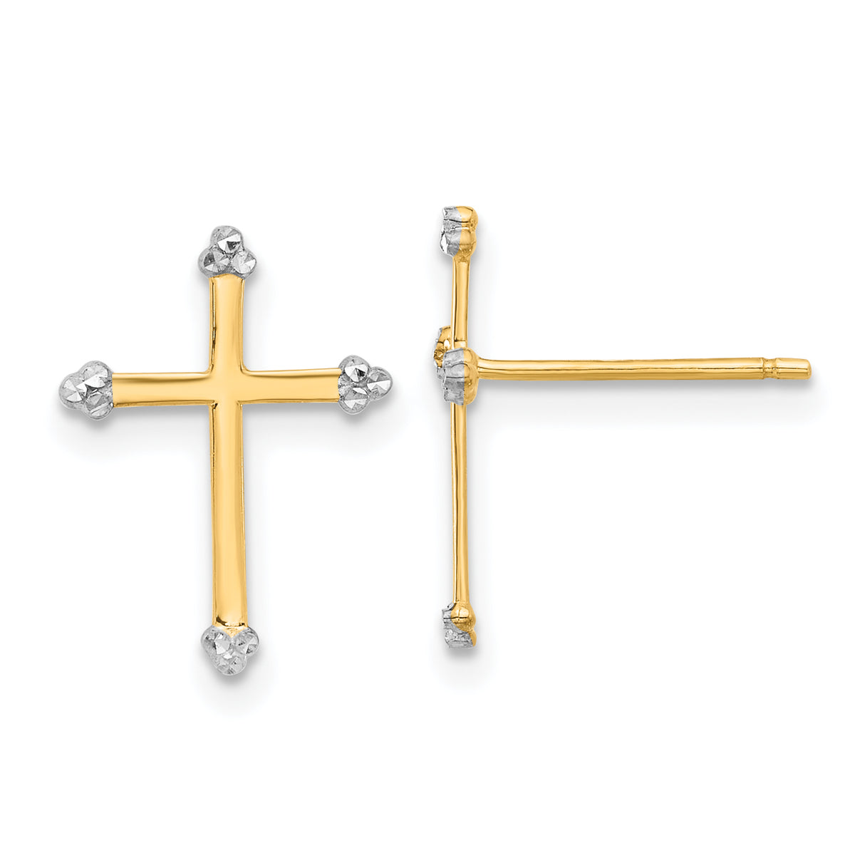 14k and White Rhodium D/C Cross Post Earrings