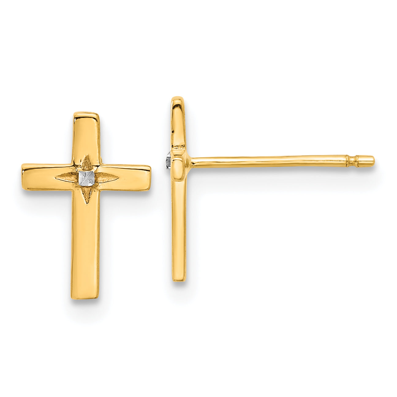 14k and White Rhodium Cross Post Earrings