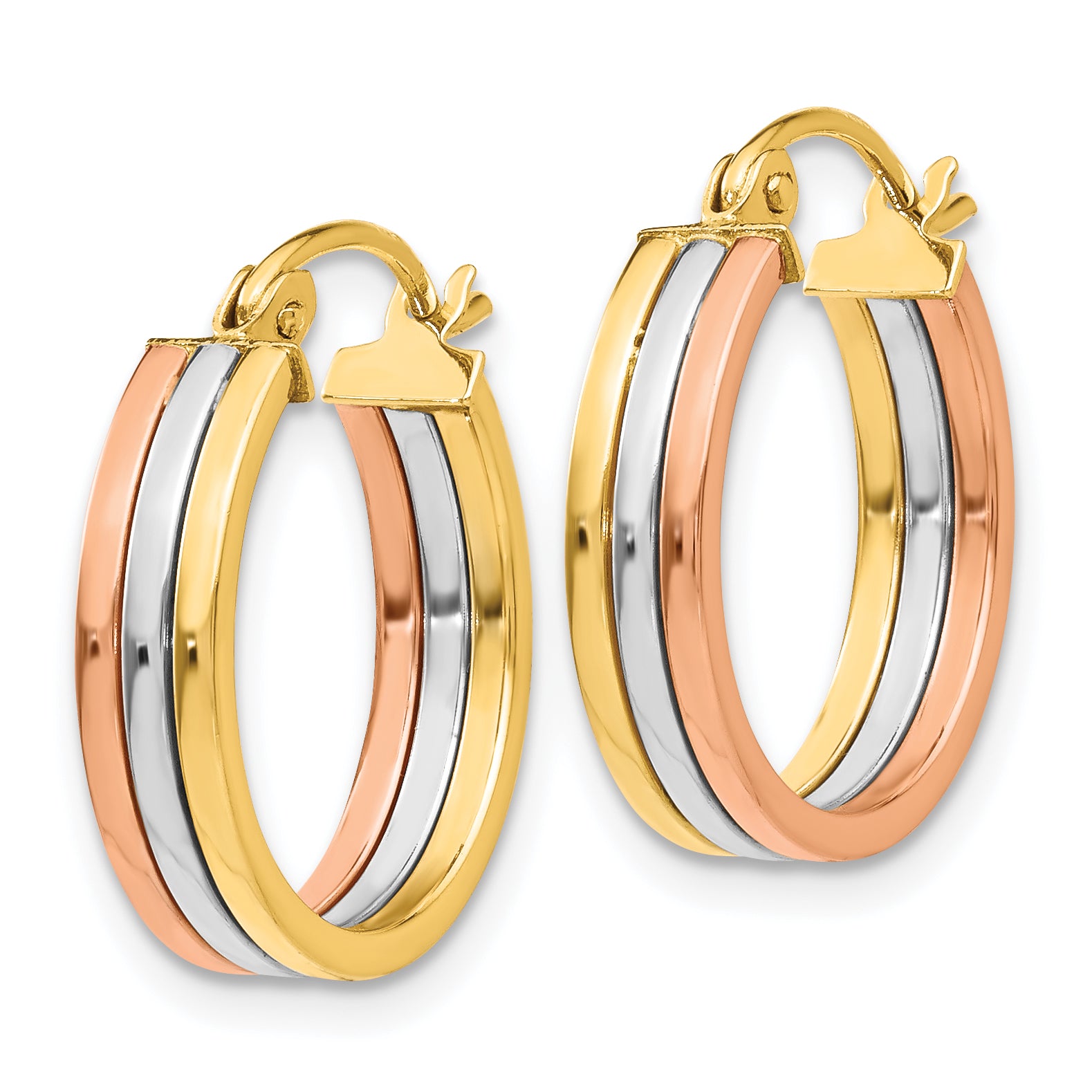 14K Tri Color Hoop Earrings