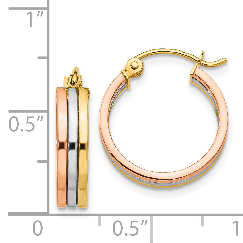 14K Tri Color Hoop Earrings