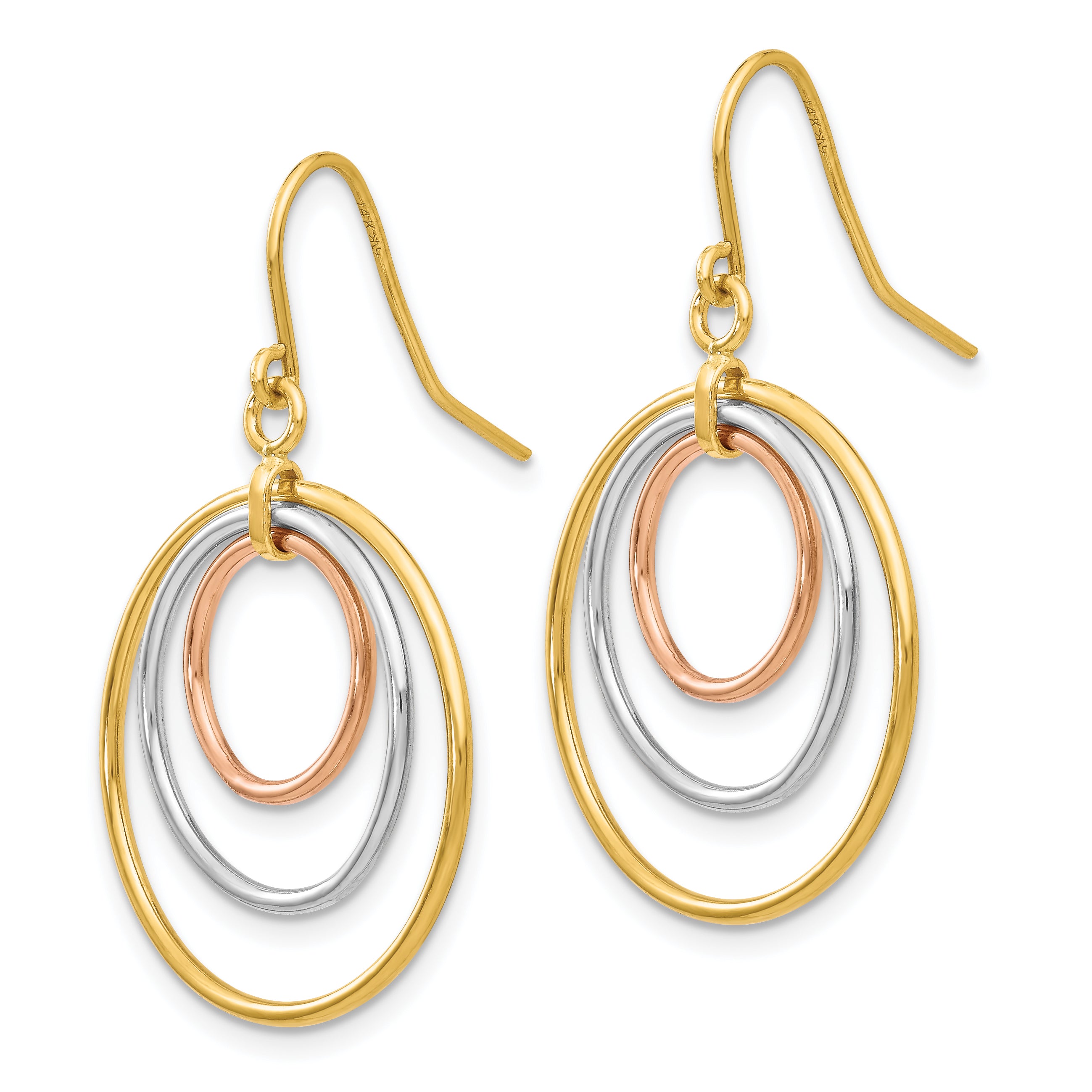 14k Tri-Color Circle Dangle Earrings