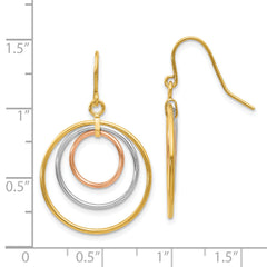 14k Tri-Color Circle Dangle Earrings