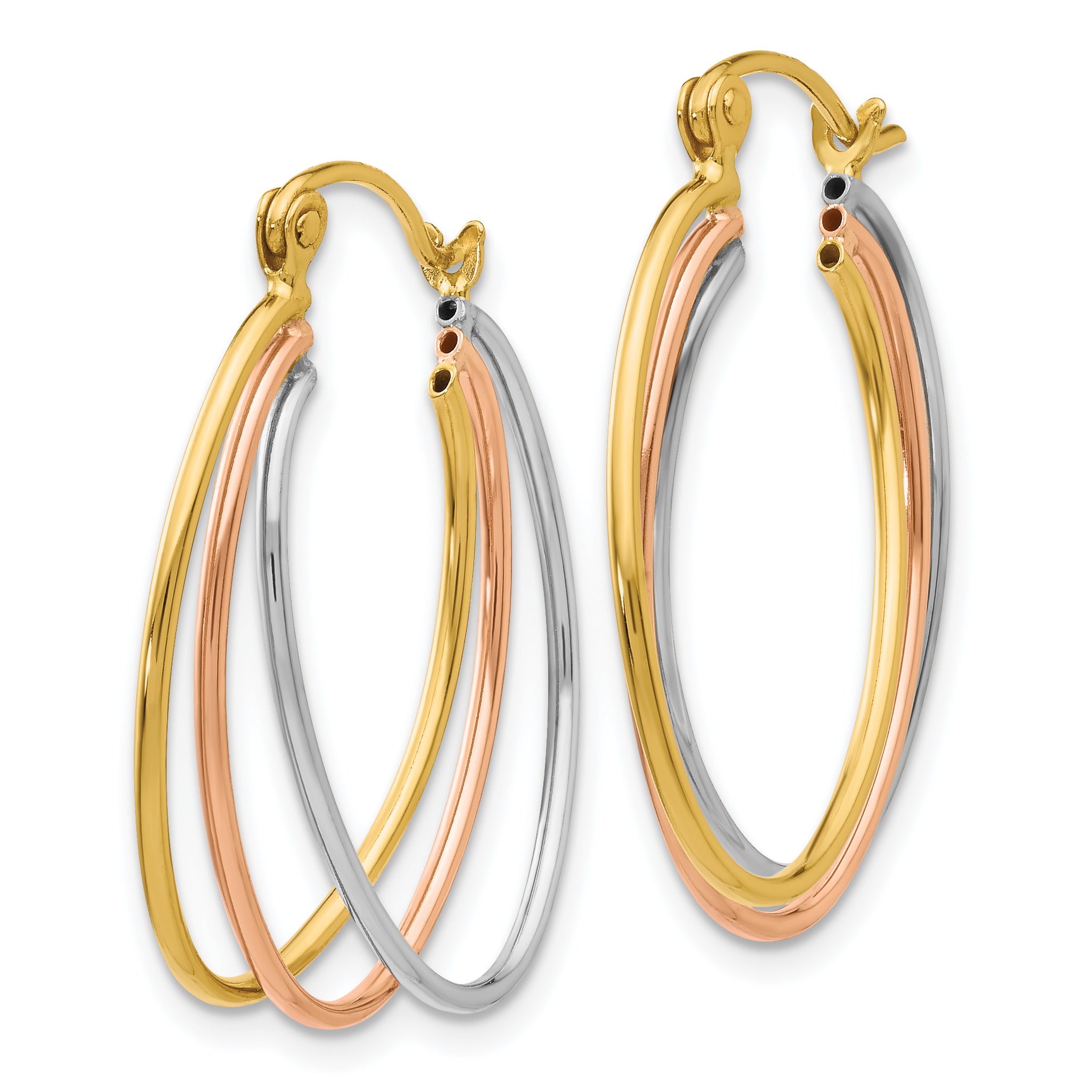 14K Tri Color Hoop Earrings