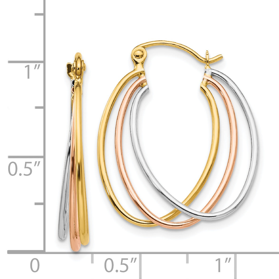 14K Tri Color Hoop Earrings